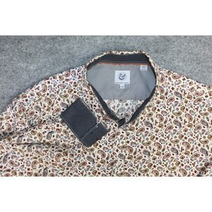 Kilburne & Finch Shirt Men's 3XL White Paisley Long Sleeve Flip Cuff Button Up